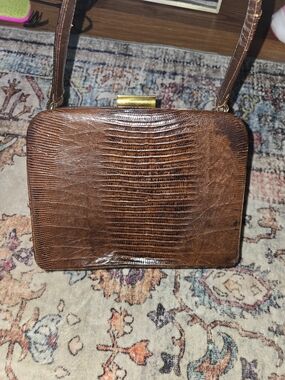 Breakfast At Tiffany's Brown Lizard-Embossed Shoulder Bag